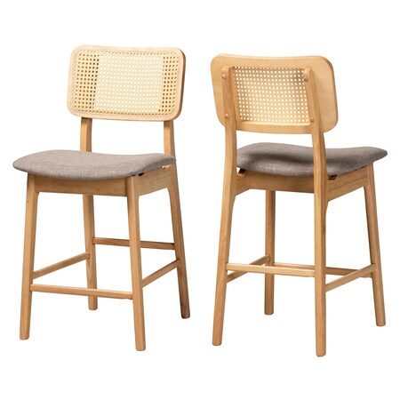 Baxton Studio Dannon Mid-Century Modern Grey Fabric and Natural Oak Finished Wood 2-Piece Counter Stool Set, PR 235-2PC-13304-ZORO